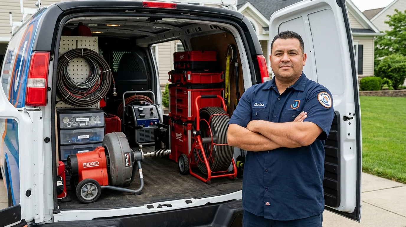 Professional drain cleaning equipment and Johns Plumbing LLC plumber in Kelso