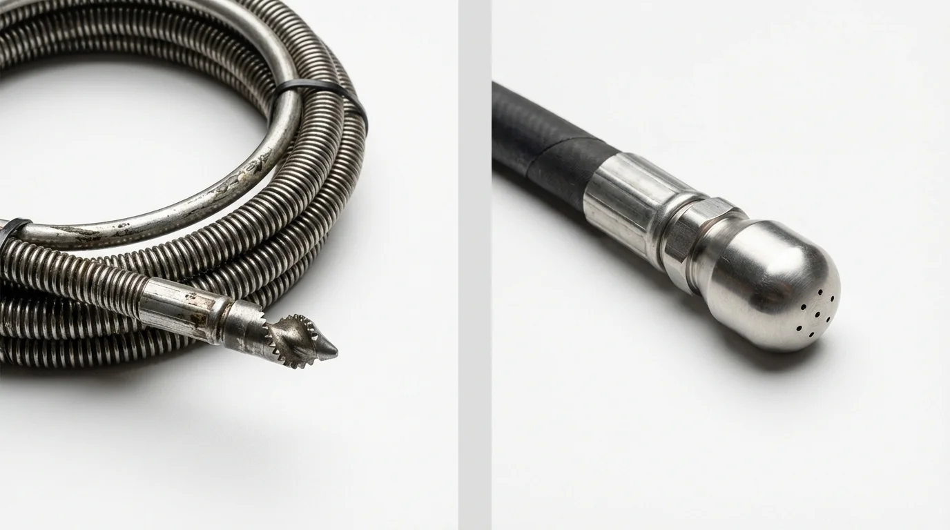 Drain snake cable and hydro jetting nozzle used for drain cleaning in Kelso, WA