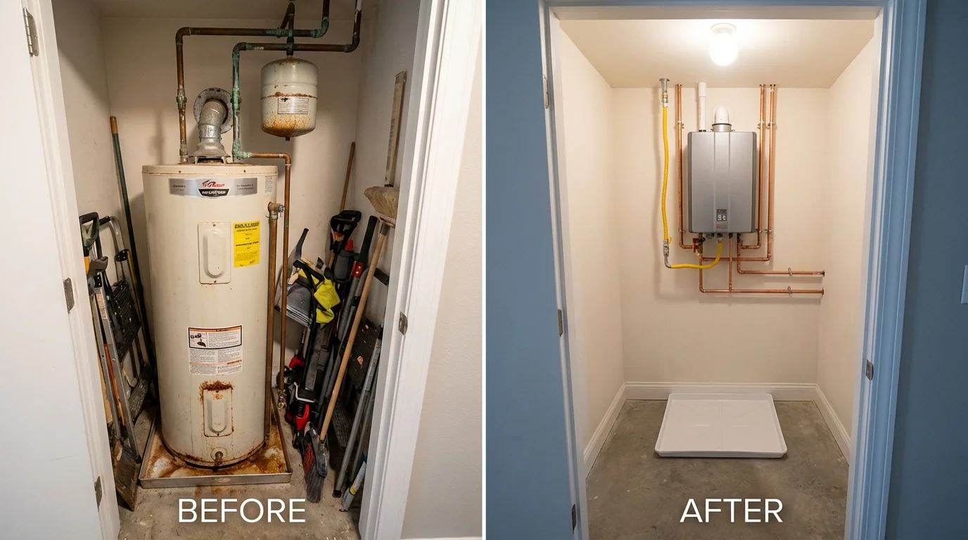 Tank water heater versus wall-mounted tankless unit comparison for Kelso, WA homeowners
