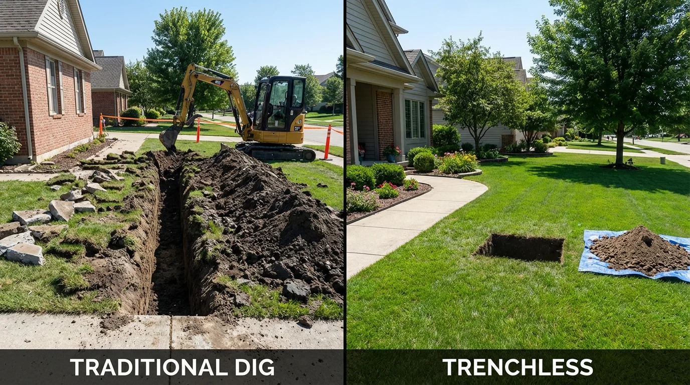 Trenchless sewer repair with minimal yard damage versus traditional excavation in Kelso, WA